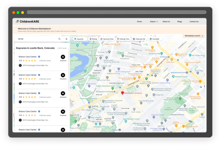 Search results with map view